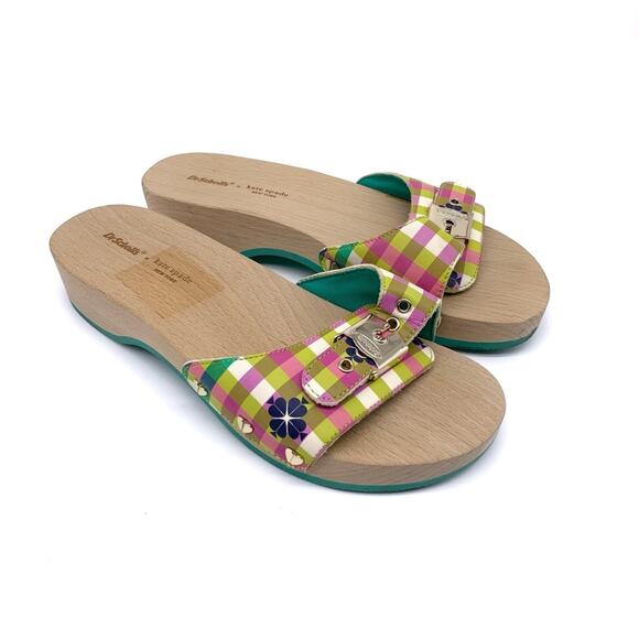 DR. SCHOLL'S x KATE SPADE New York Bella Plaid Slide Sandal Pink Green White 7 - Picture 4 of 10